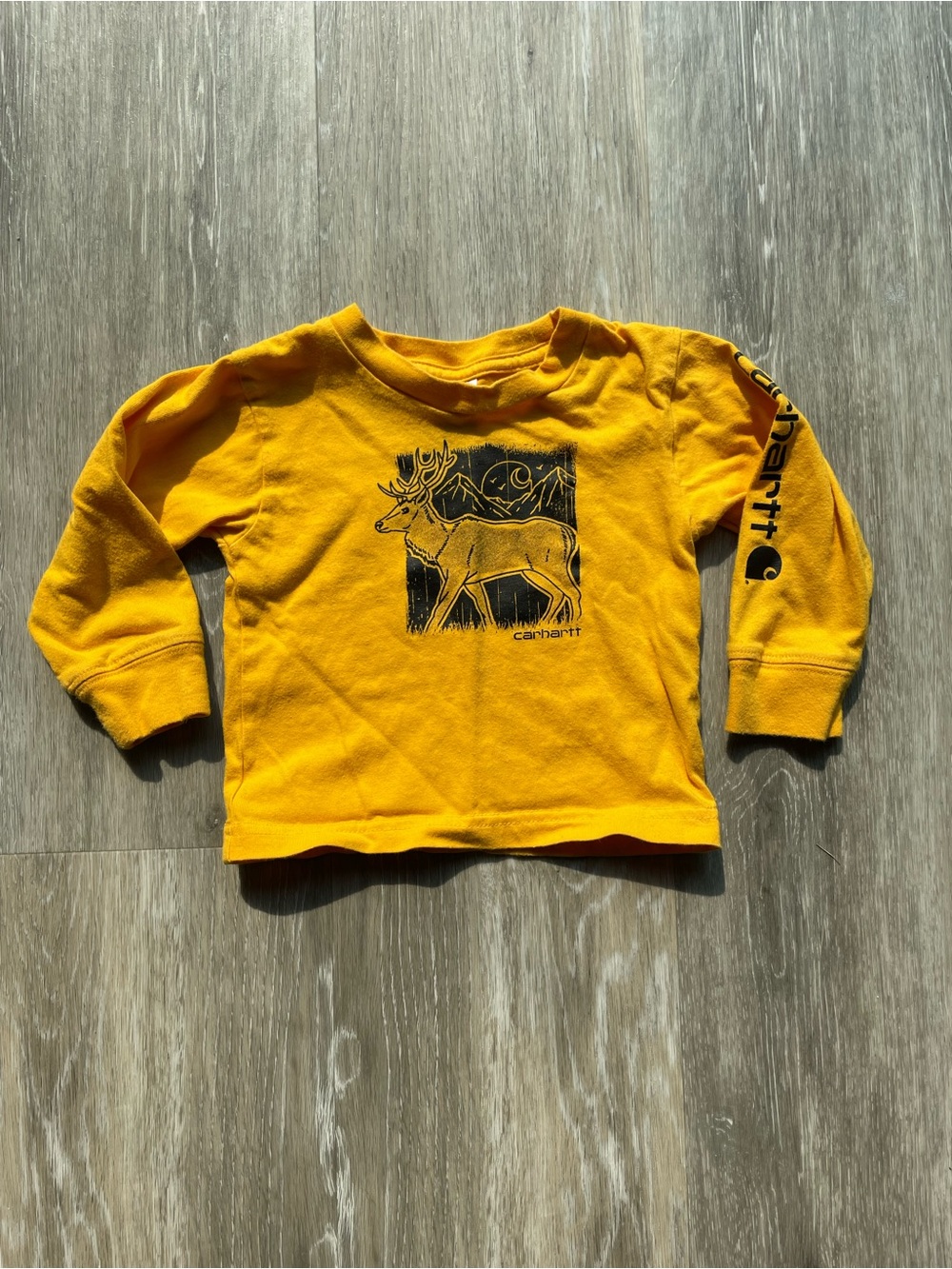 Carhartt Kids Yellow Deer Graphic Long Sleeve T Shirt size 6 months